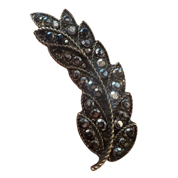 Bronze Rhinestone Leaf Two Finger Edgy Ring size 6 - Picture 2 of 16